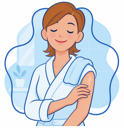バスルームで嬉しそうな女性